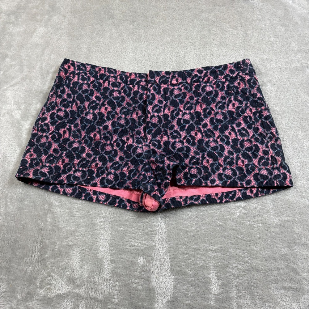 Juicy Couture Shorts Womens 2 Pink Blue Floral Lace All Over Print Flowers Flat